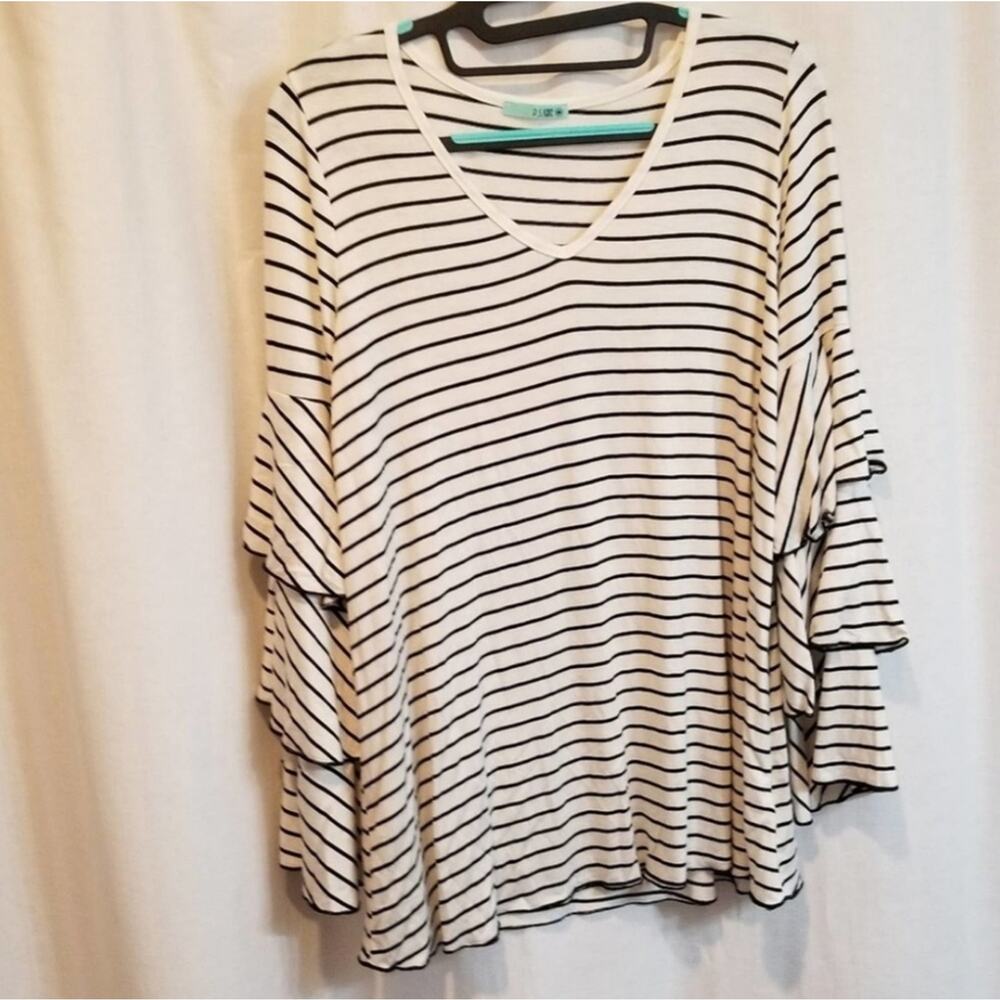 P.S. Kate black and white striped ruffle sleeve size medium